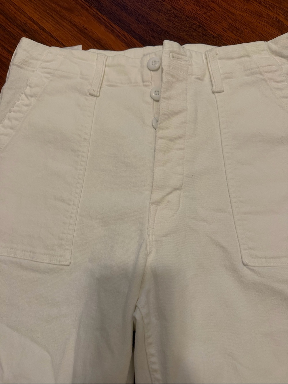 MOTHER Women's Ankle/Cropped High-Rise Button Fly Jeans in Off-White size 28 - Picture 2 of 9